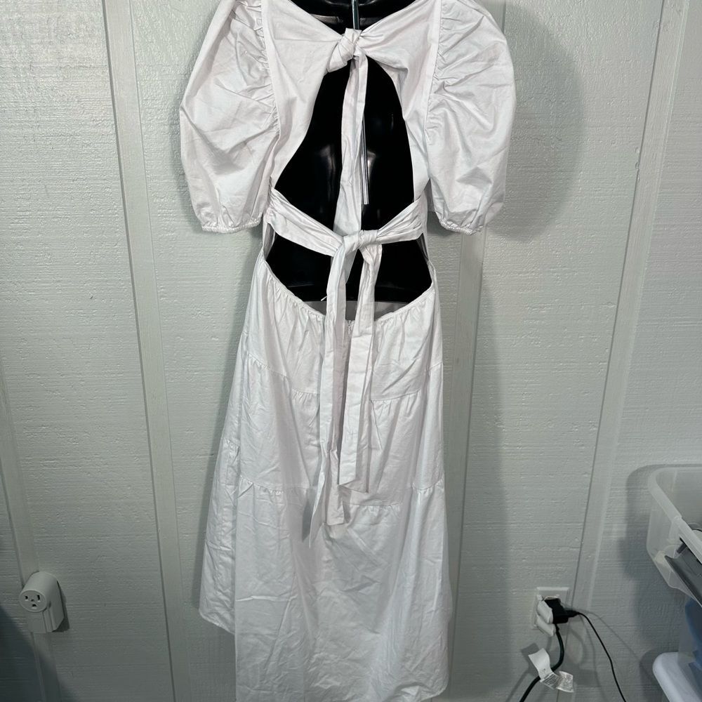 Bardot White High Low Puff Sleeve Dress Size 8 NWT - Picture 4 of 12
